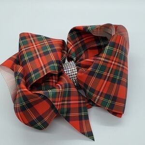 Large scottish plaid girls bling hairbow Holiday Christmas